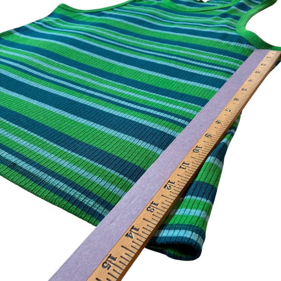 Maeve Anthropologie Tank Top Striped Green Blue Ribbed Sleeveless Casual - Picture 6 of 6